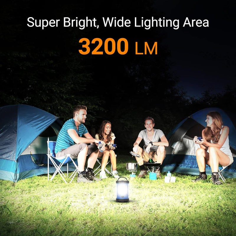 CT CAPETRONIX فانوس تخييم، 3200LM فانوس LED لانقطاع التيار الكهربائي، شاحن هاتف 4600mAh وفانوس قابل لإعادة الشحن، 5 أوضاع إضاءة لفانوس كشاف للأعاصير/الطوارئ/العواصف، ملحقات التخييم - Image 2